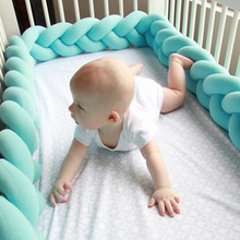 跨境INS北欧儿童房床围三股装饰打结球球抱枕长条麻花婴儿床护栏