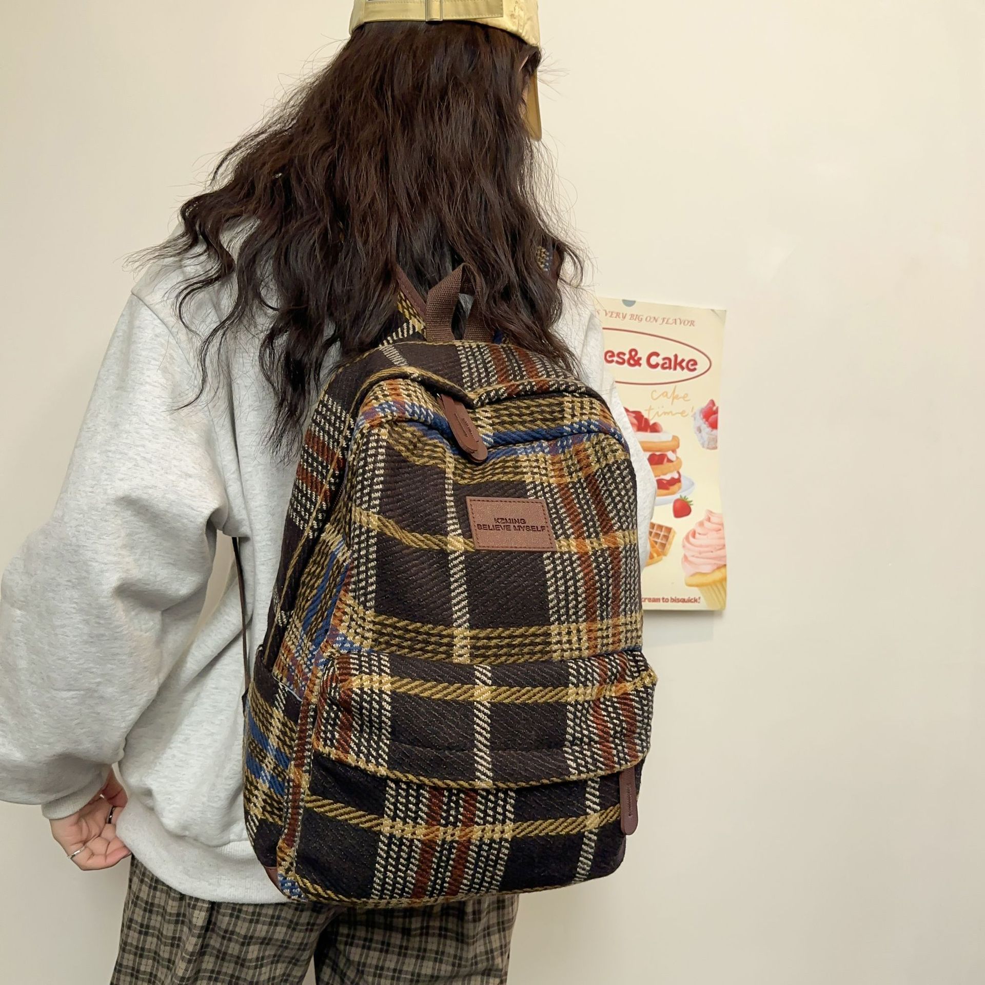 Autumn Winter Retro Checked Backpack Ins Crossbody High School Student College Students Bag Niche Travel Versatile Backpack