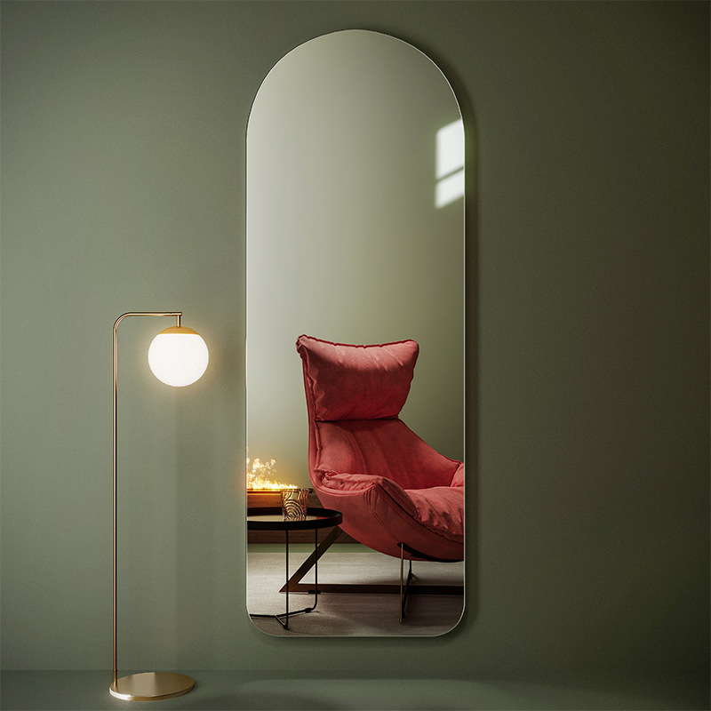 Arch Mirror Wall-Mounted Full Body Home HD Full-Length Mirror Self-Adhesive Punch-Free Frameless Wall-Mounted Dressing Mirror Explosion-Proof