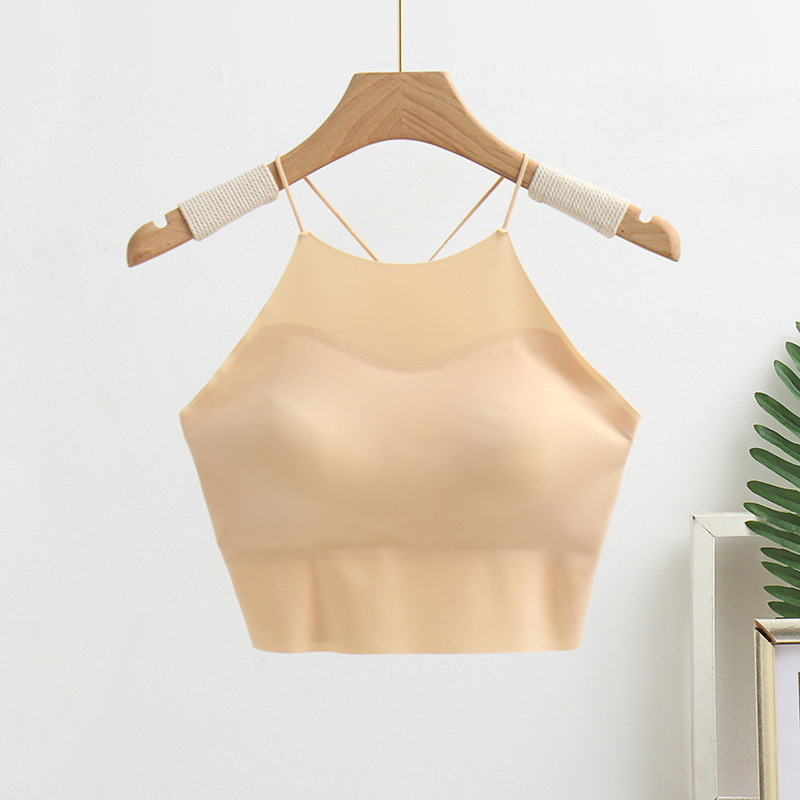 Sexy Halter-Style Navel-Exposed Small Sling Thin Anti-Exposure Tube Top Beauty Back Underwear Fixed Cup Traceless Vest Female