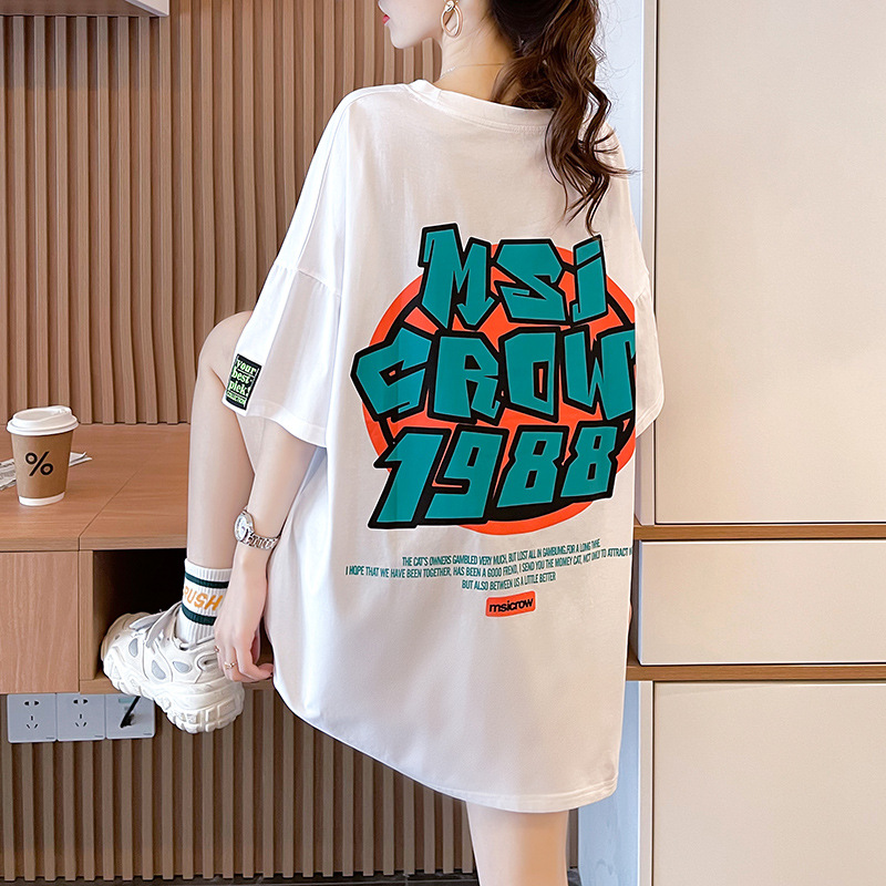 2023夏季韩版字母短袖t恤女学生休闲印花上衣潮时尚大码女装货源