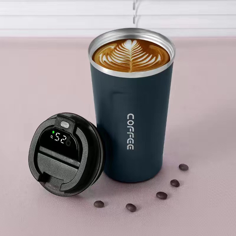 Simple Style Solid Color 304 Stainless Steel Vacuum Cup Smart Display Temperature Coffee Cup Car Portable Wholesale Logo