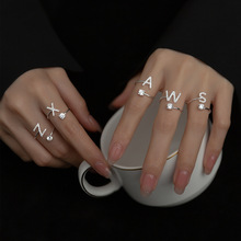 爱洛奇 S925银戒指你的名字韩版单钻26个英文字母可调节指环J3869
