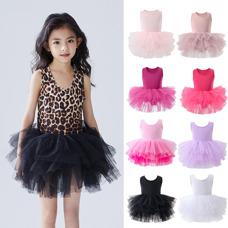 新款跨境亚马逊女童舞蹈服连体芭蕾舞裙无袖纱裙儿童演出拉丁舞服