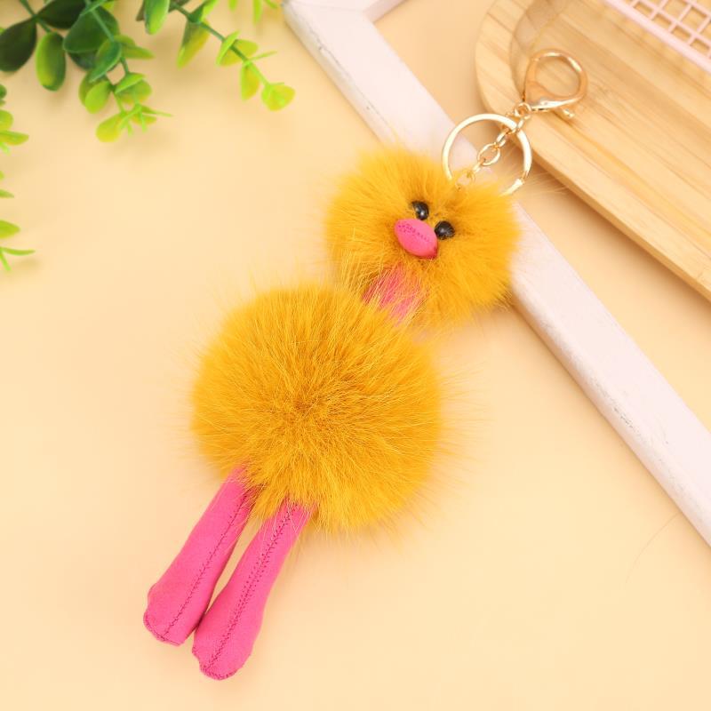 New Colorful Fur Ball Keychain Plush Ostrich Ornaments Plush Animal Modeling Backpack Key Chain Accessories Spot