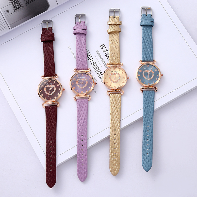 Foreign Trade Valentine's Day Solid Color Quartz Couple Watch Simple Heart Shape with Diamond All-Match Watch Student Small Gift Watch