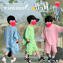 外贸童装男童棉套装夏季新款韩版休闲宽松中小童短袖短裤两件套潮