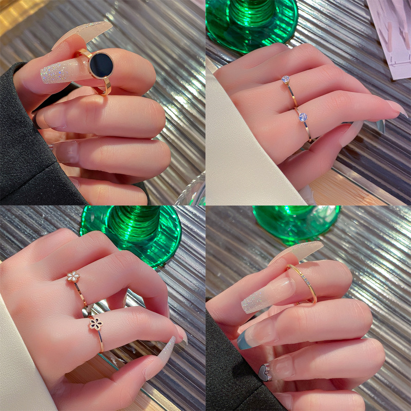 Korean Style Ins Style Simple Titanium Steel Ring Female Fashion Special-Interest Couple Couple Rings Internet Celebrity Light Luxury All-Matching Diamond Ring