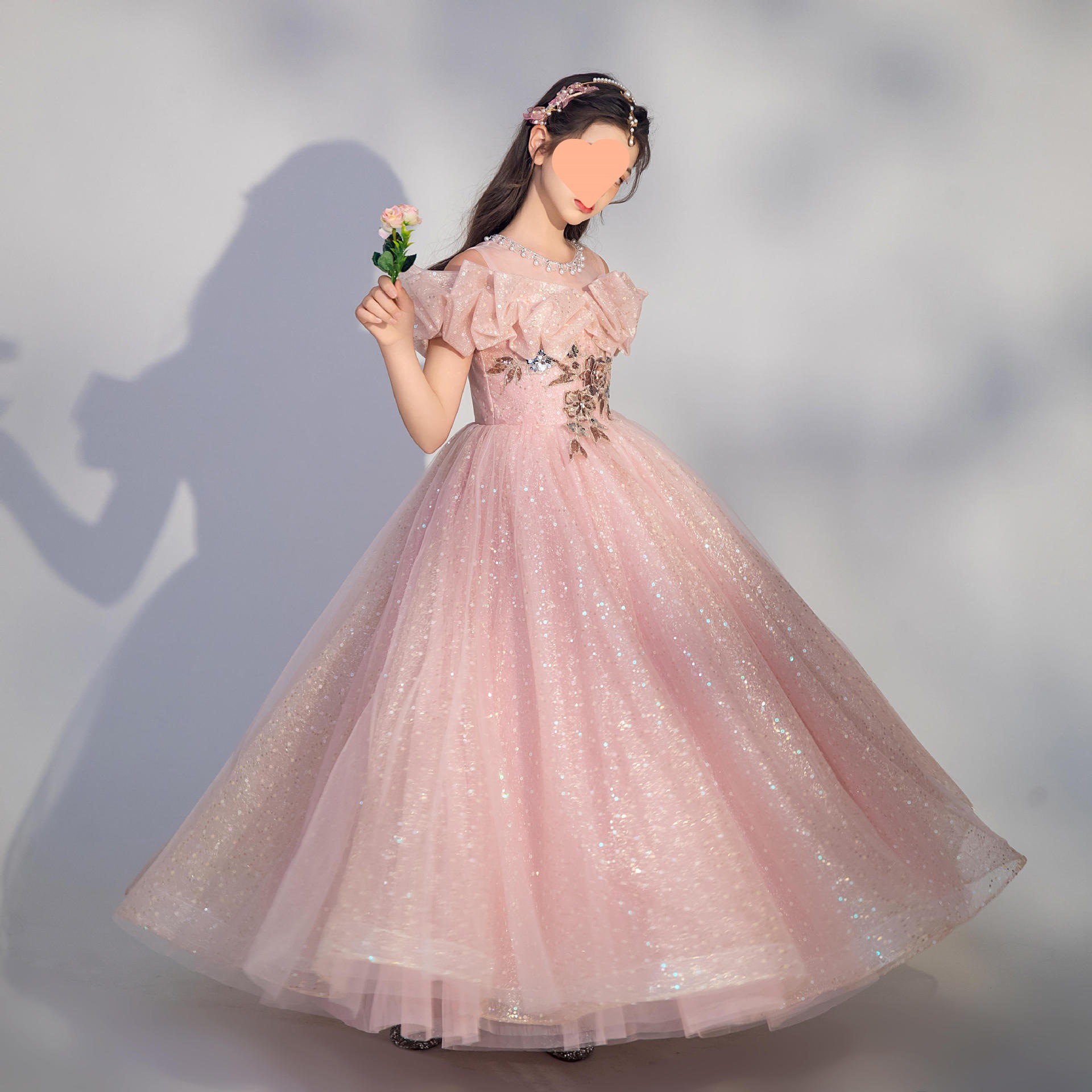 女童礼服高端小女孩演出服主持人花童婚礼洋气轻奢跨境儿童公主裙