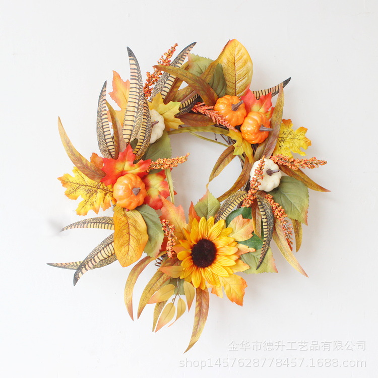 DSEN Cross-Border E-Commerce Autumn Color Thanksgiving Harvest Festival Pumpkin Willow Leaf SUNFLOWER Maple Leaf Berry Vine Ring Garland