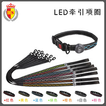LED发光牵引绳项圈套装狗链项圈尼龙间反光丝可充电LED宠物带狗绳