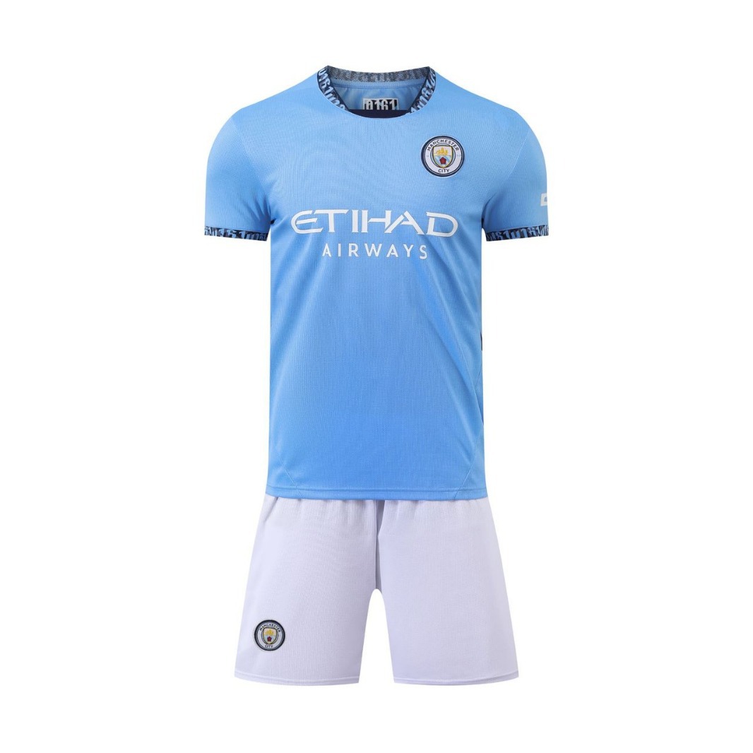 曼城球衣德布劳内哈兰德足球服套装男儿童主客场长袖训练队服