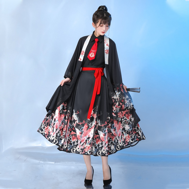 原创设计新款山海经獙獙汉元素中国风马面裙日常印花三件套6391