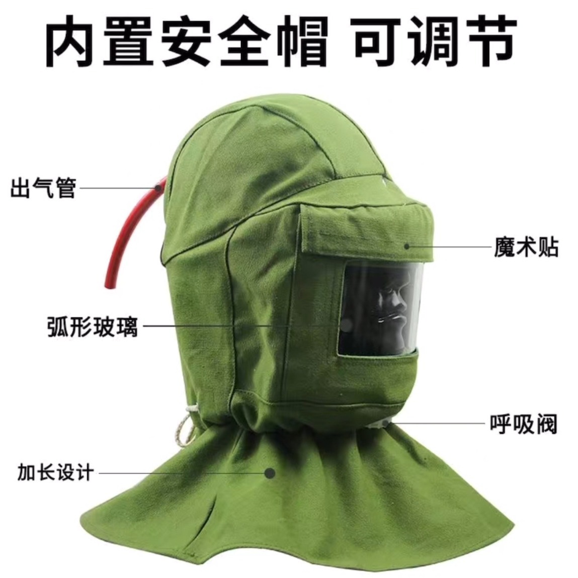 带安全帽喷砂帽打砂帽防尘喷砂防护帽喷漆喷砂服打磨风帽防粉尘帽