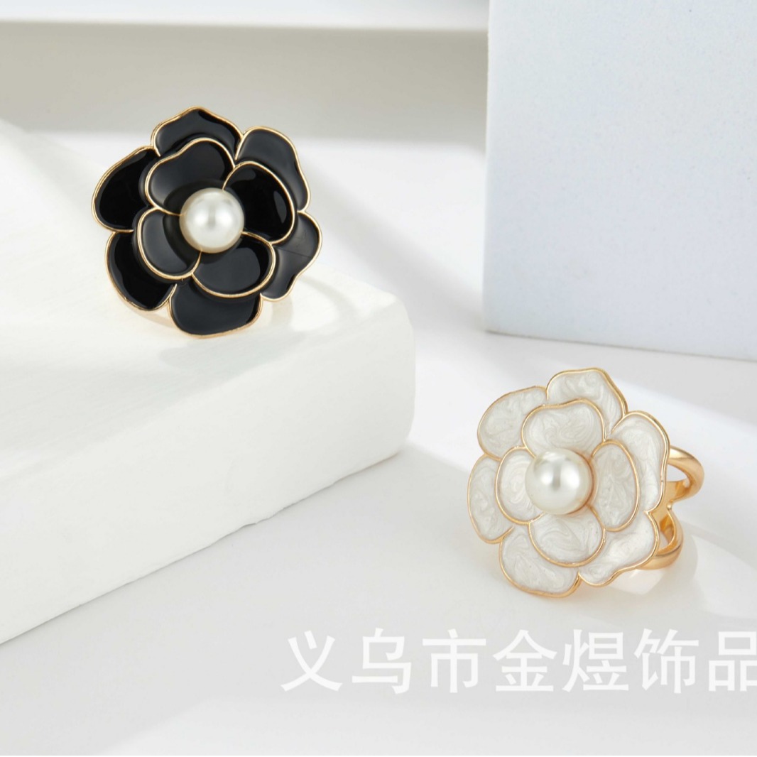 法式复古山茶花丝巾扣新款小香风时尚衣角扣衬衣飘带打结扣戒指圈