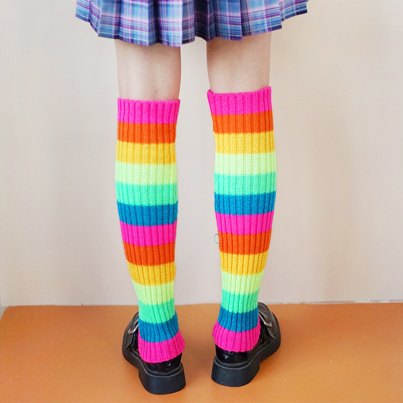 New Rainbow Foot Sock Japanese Style Loose Socks Personality Chic Elegant Knit Leg Sleeve Wool Keep Warm Stretch Tube Socks Women