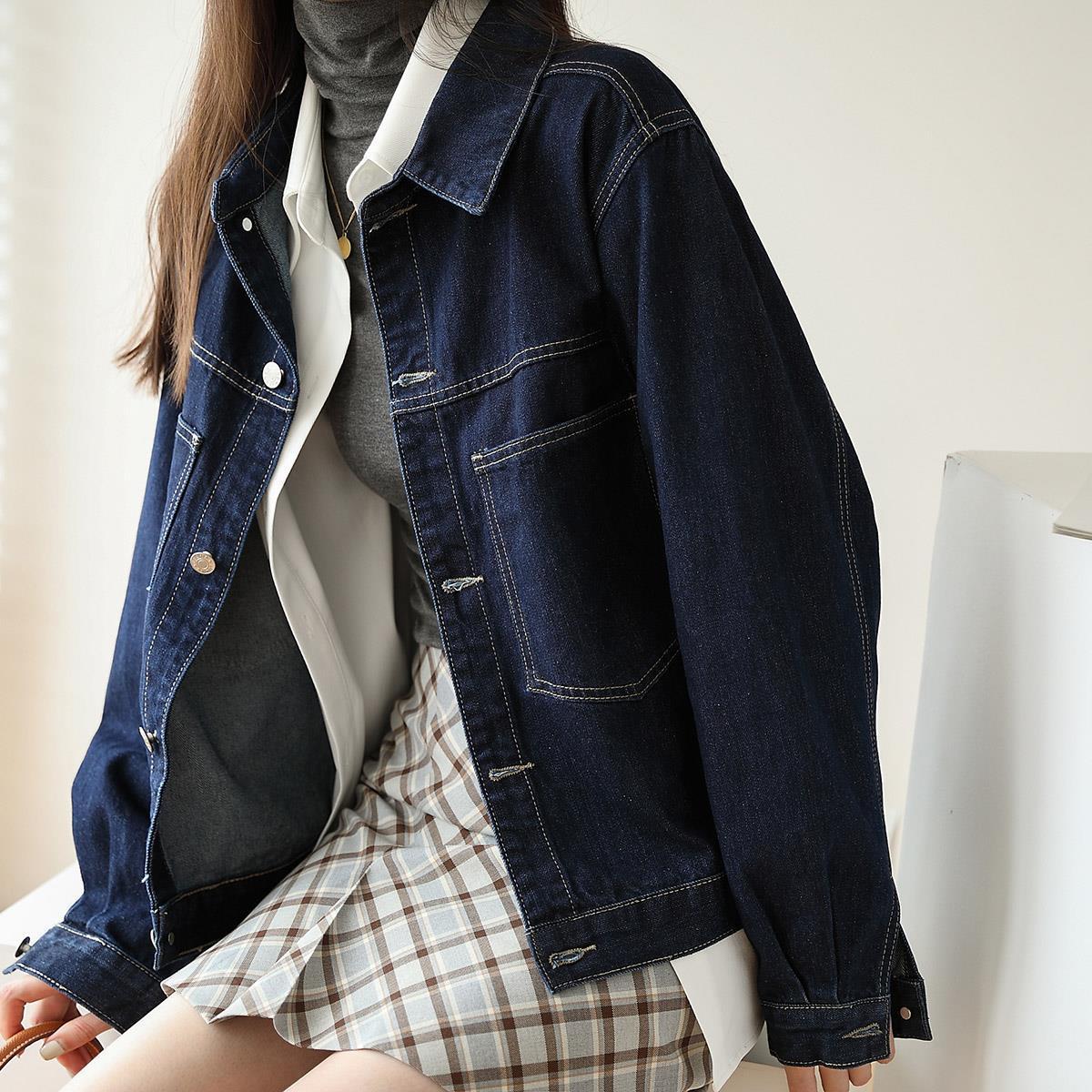 秋季外套女潮学生韩版宽松2021短款长袖ins时尚港风小个子牛仔衣