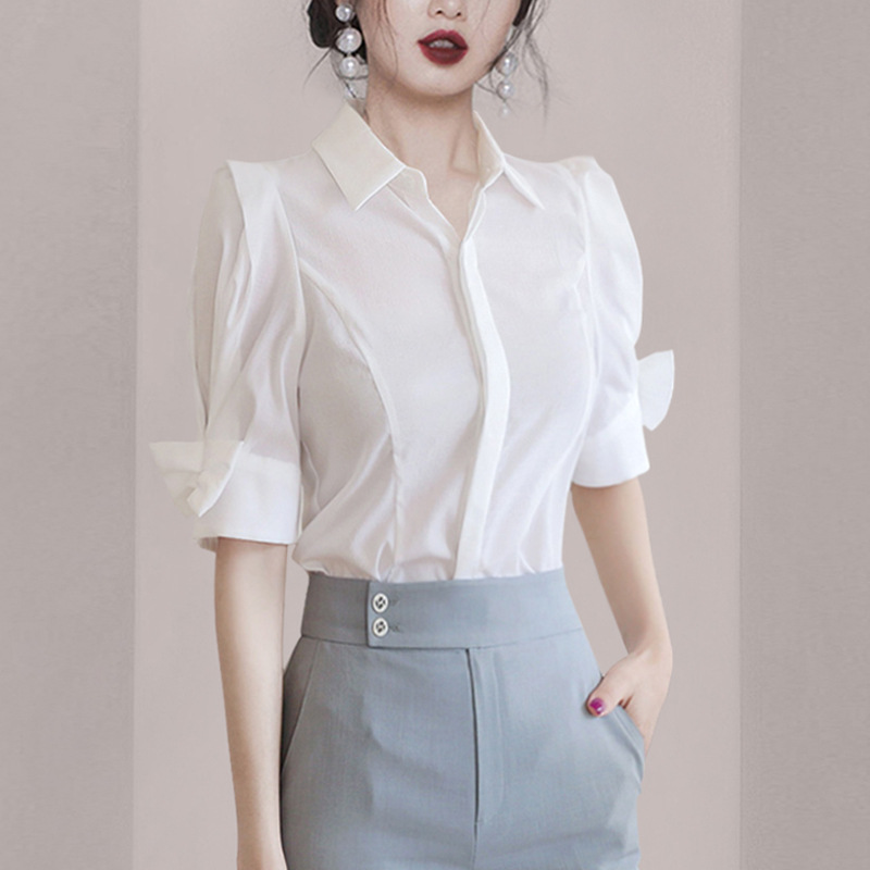 御姐轻熟风ol气质上衣小众设计感2021夏季新款女洋气时尚白色衬衫