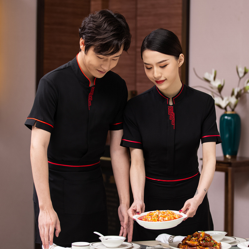 中餐酒店服务员工作服男女夏装饭店前厅传菜服装高端餐饮制服短袖
