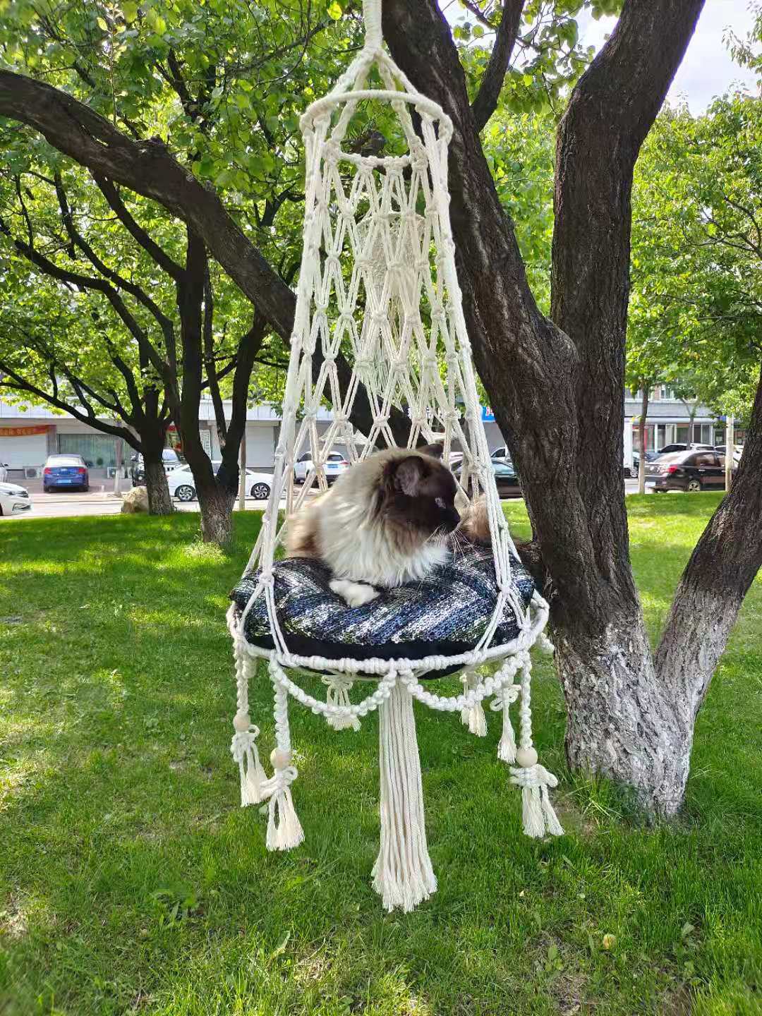 ins纯手工编织猫窝 猫咪吊篮秋千 网红宠物猫床猫窝网兜吊床