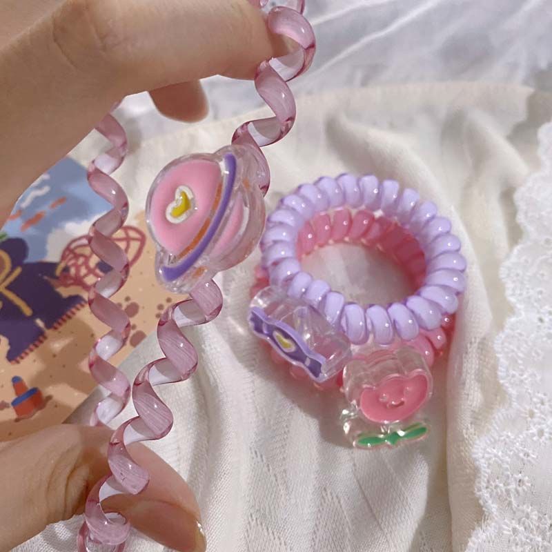 Cute Sweet Telephone Line Tulip Soft Does Not Hurt Hair Hair Ring Seamless Head Rope Transparent Jelly Color Large Elastic