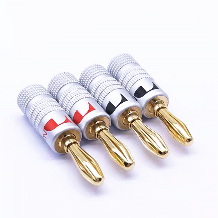 中道nakamichi 纯铜镀金香蕉插头 免焊接4mm香蕉头音响喇叭线插头