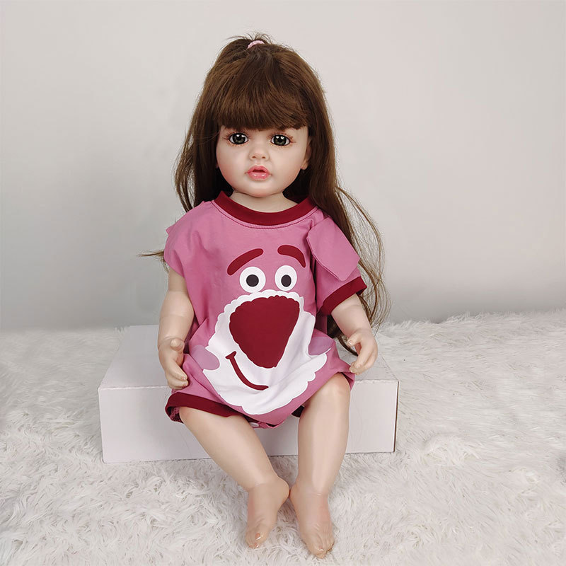 Factory Direct Sales Simulation Vinyl Reborn Doll Big Eyes Long Hair 55cm Can Take a Bath to Accompany Play House One Piece Dropshipping