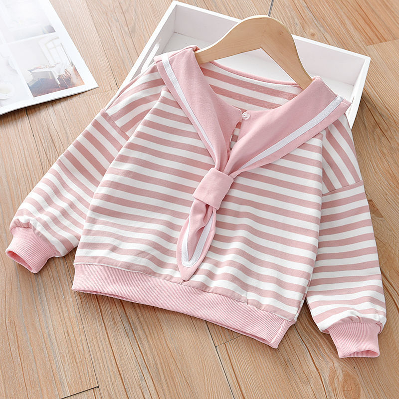 上新上新女童春秋卫衣长袖上衣条纹海风姐弟装小童春秋衣服宽松休