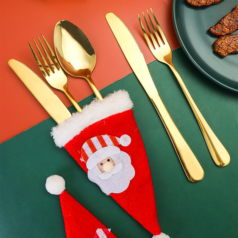 Stainless Steel Christmas Hat Tableware Set Modern Minimalist Hotel Household Main Meal Knife, Fork and Spoon Gift Factory Wholesale
