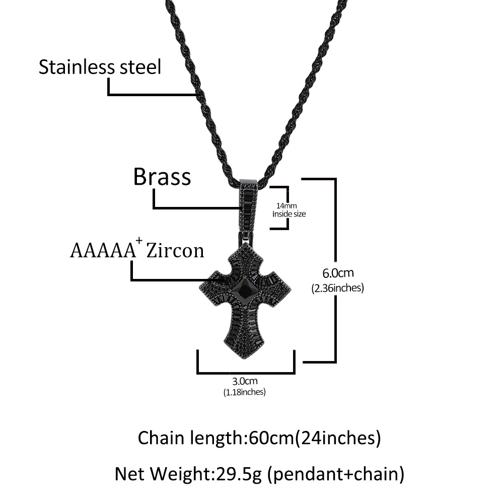 Hip Hop New Style Ladder Square Zircon Cross Pendant Personalized Hip Hop Trend Men's Necklace Cross-Border Sold Jewelry Wholesale