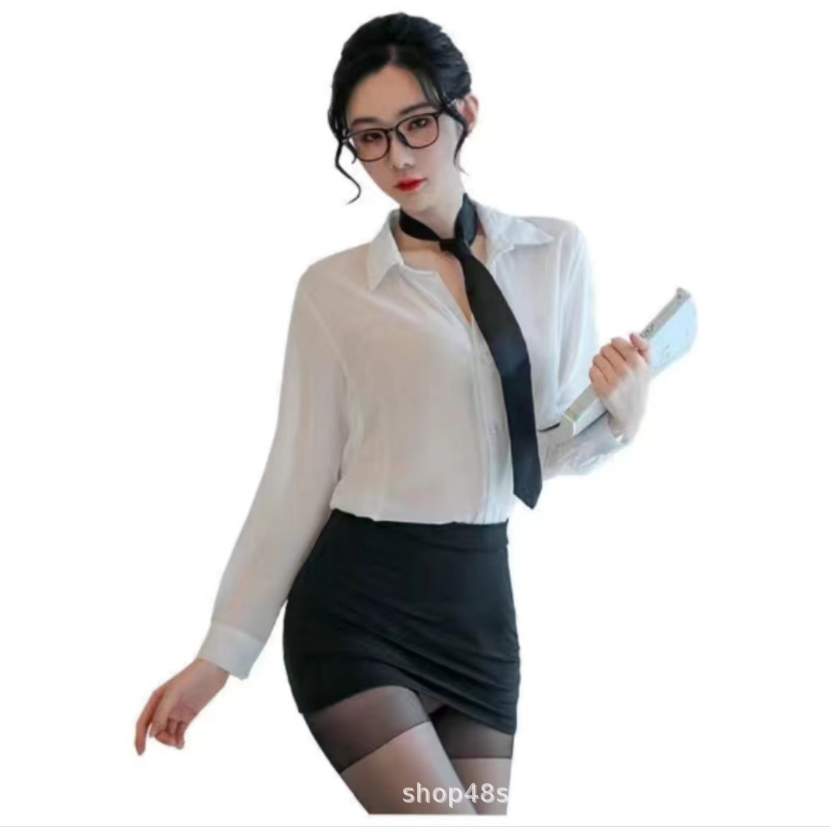 情趣内衣全透明开档免脱丝袜直入大码教师ol制服秘书诱惑三件套女