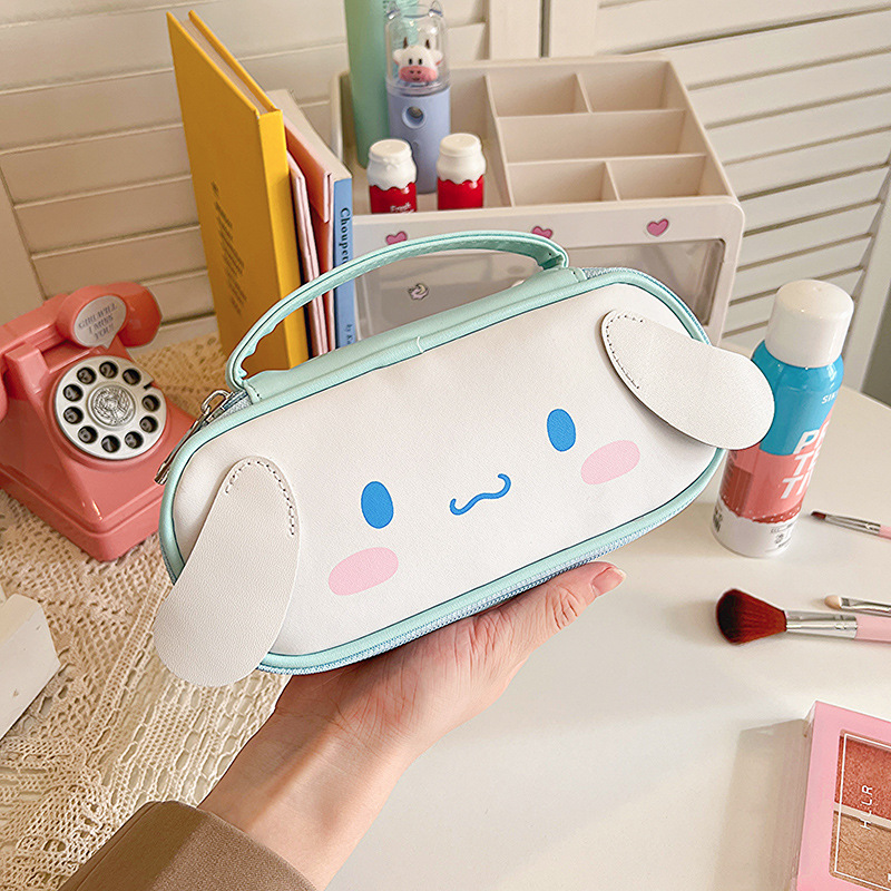 New Sanrio Clow M Melody Large Capacity Portable Pu Leather Stationery Box Student Cartoon Storage Pencil Case