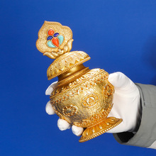 黄财神宝瓶摆件 西藏式黄铜摩尼宝瓶壶 藏传密宗供奉地藏龙王宝瓶