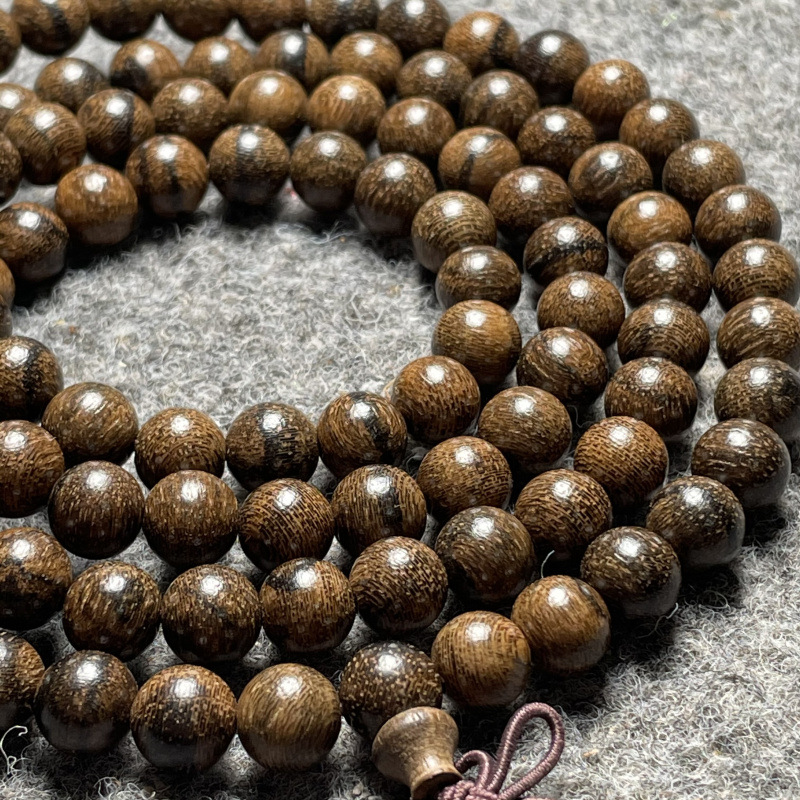 东帝汶虎沉香108手链 天然虎沉香佛珠手链圆珠印尼沉香男女款8mm
