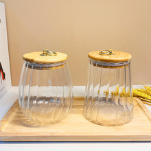日式家用高硼硅竹盖拉环密封玻璃茶叶罐北欧风创意零食坚果储物罐