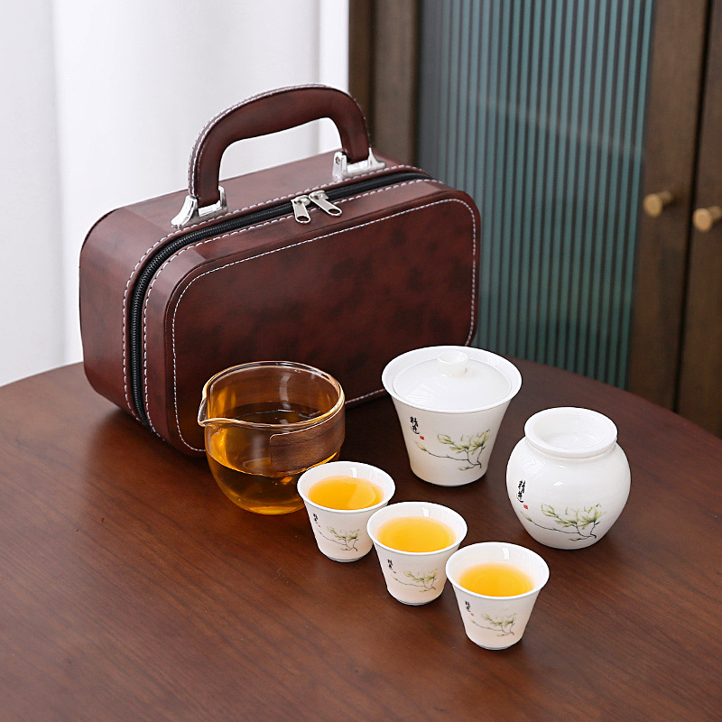 Travel Tea Set White Jade White Porcelain Set Kung Fu Tea Set Outdoor Camping Quick Cup Holiday Company Business Gifts