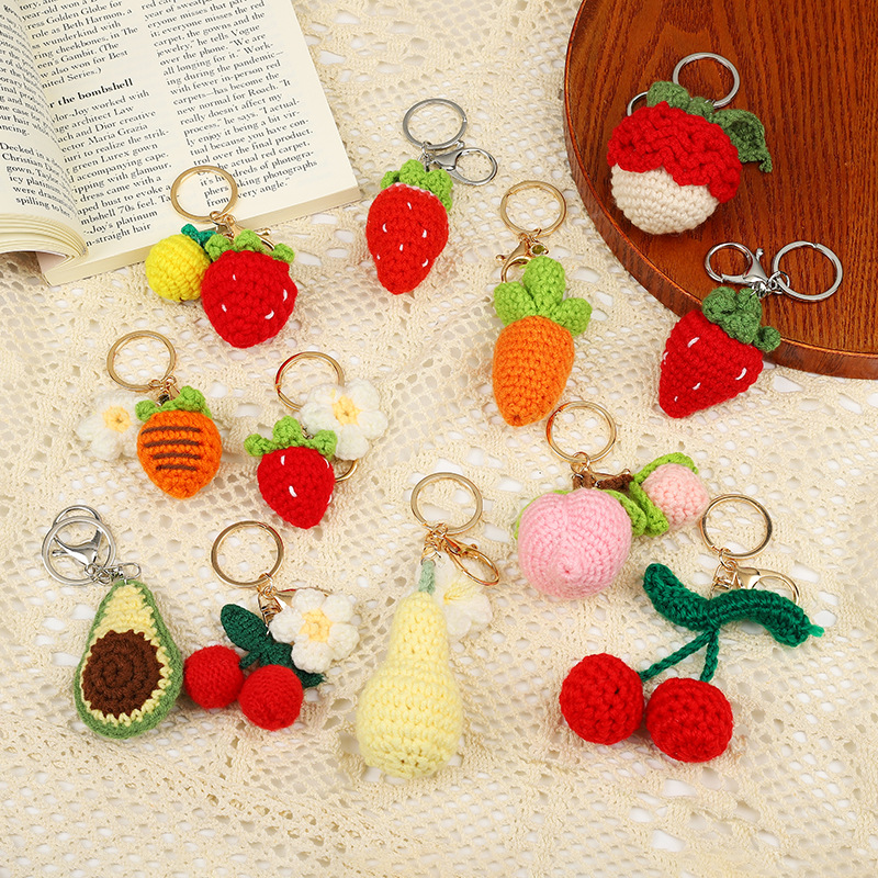 Fruit Theme Woven Cotton Thread Keychain Accessories Ornament Cute Couple Pendant Creative Cars and Bags Keychain