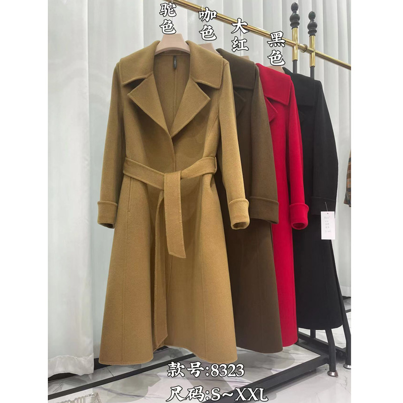 双面羊绒大衣女中长款秋冬季新款高端气质全羊毛呢子系带外套女