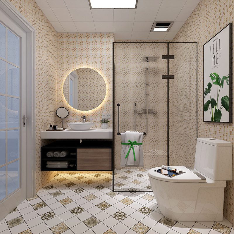 卫生间pvc自粘地板革免胶贴纸加厚耐磨防水浴室地板胶家用地砖贴