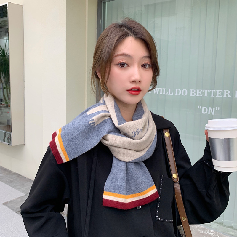 2022 New Winter Scarf Women's Cashmere-like Korean Style Trendy All-Match Knitted Scarf Thickened Warm Shawl