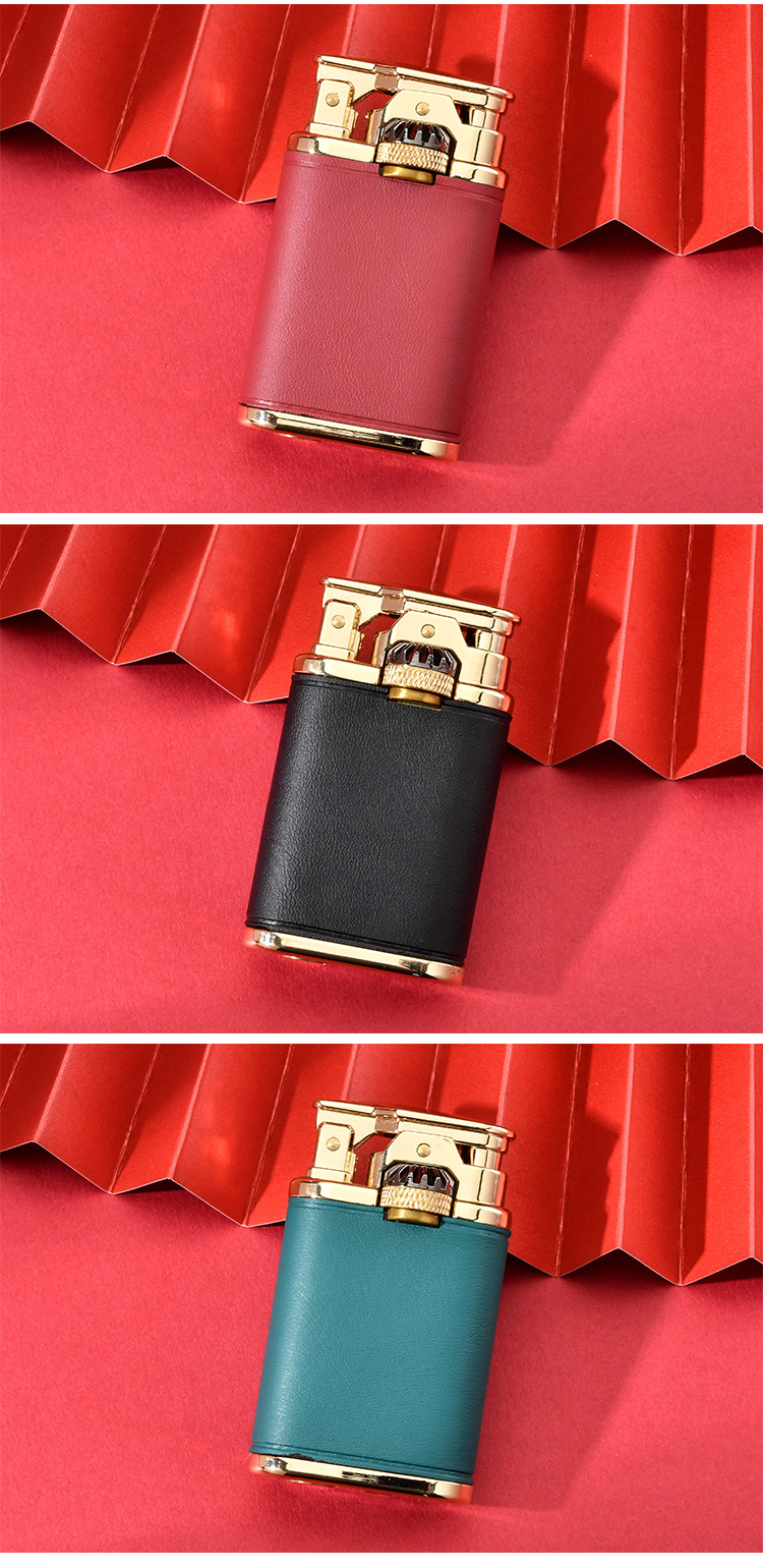 chief首领煤油打火机齿轮联动复古砂轮创意个性皮革贴皮表芯火机