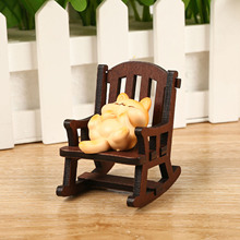 惬意小猫摇摇椅家居桌面木制工艺品摆件 创意室内装饰摆件
