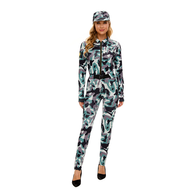 万圣节cosplay迷彩女军官女警制服夜店ds演出服女特务派对装批发