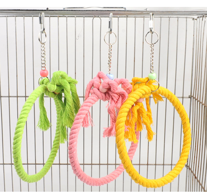 挂笼鹦鹉站架棉绳秋千彩色吊环鸟玩具 中小型鹦鹉鸟用品