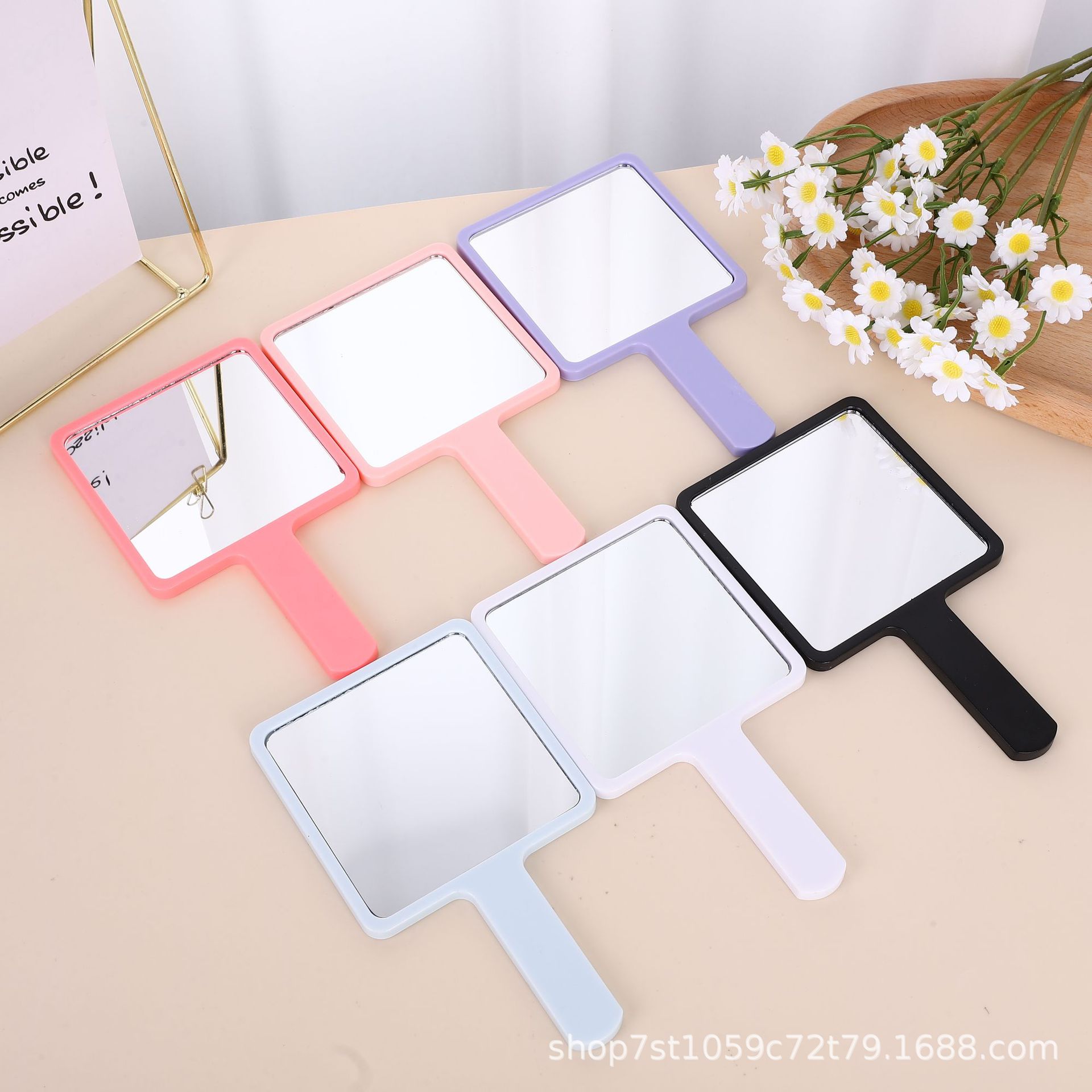 cosmetic mirror hand-held mirror folding children‘s mirror household cosmetic mirror handle portable advertising logo square table