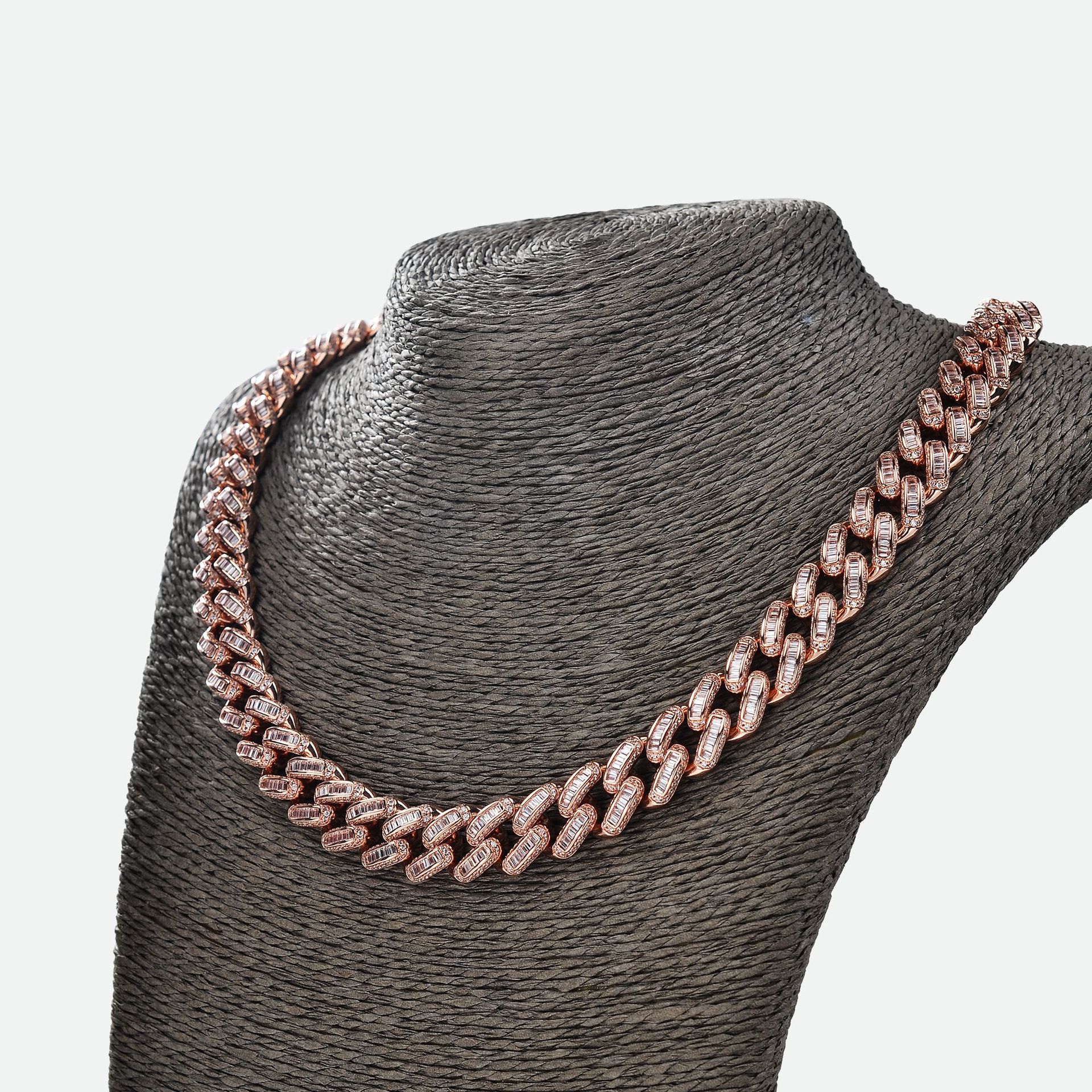 古巴链男士玫瑰金嘻哈项链颈链锆石镶钻跨境欧美外贸饰品热卖时尚