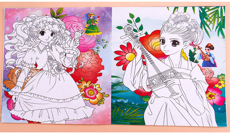 公主涂色画本儿童绘画册 3-6-9岁宝宝涂鸦填色图画书美少女换装秀