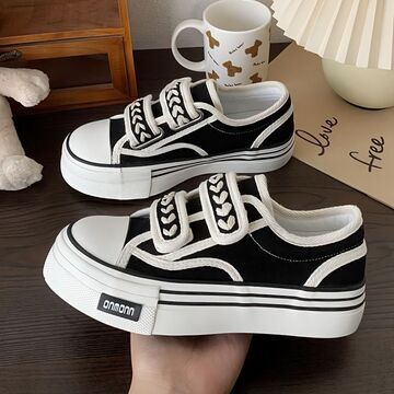 小众麦穗魔术贴帆布鞋女港风小白鞋潮百搭秋韩版板鞋子