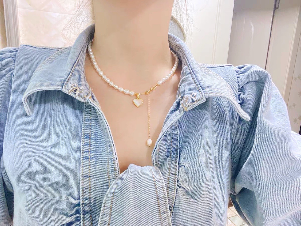 Heart Beating Natural Freshwater Pearl Necklace Women's Fashion Fritillary Love Pendant 18K Gold-Plated Collarbone Necklace Necklace