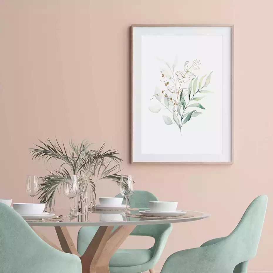 北欧抽象金绿叶水彩海报油画墙艺术装饰画客厅室内家居装饰画芯